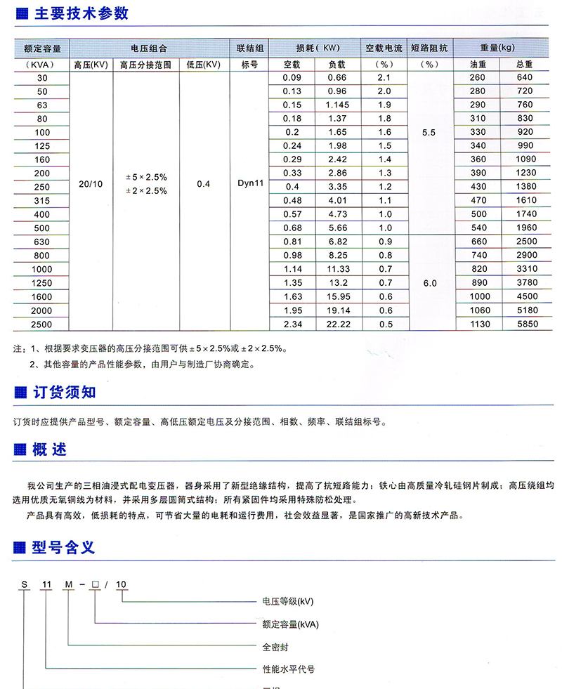 S11-M-10KV系列無勵磁調壓全密封油浸式電力變壓器價格